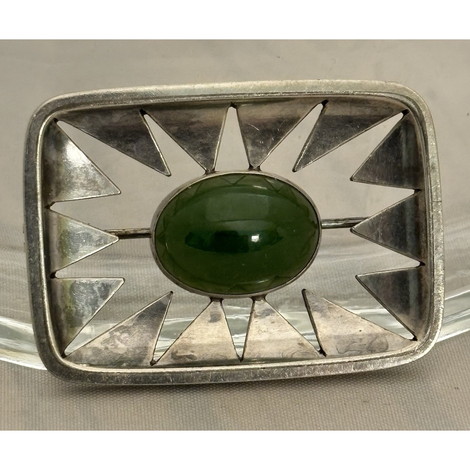 Hans Hansen Ha. H Sterling Jade Cutout Modernist Brooch Denmark Rare Early 40’s